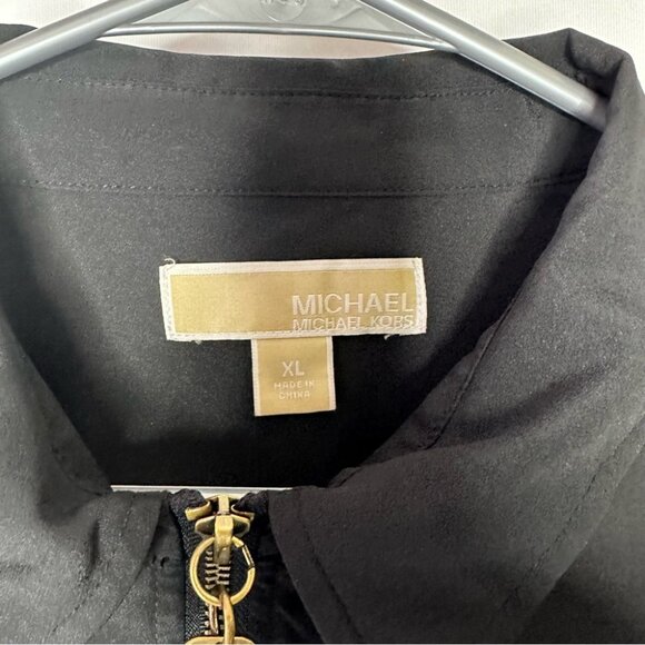 Micheal kors top Black zip up blouse gold hardware MK logo zipper - Picture 5 of 7